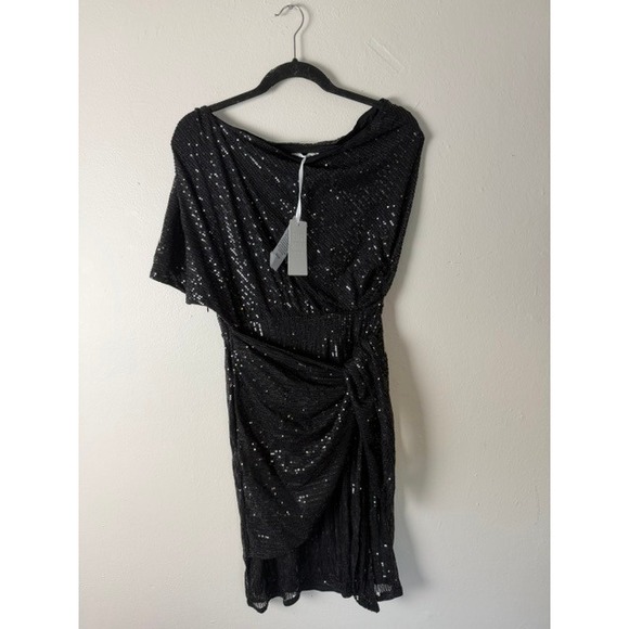 Grace Karin Dresses & Skirts - Grace Karin Black Sequin One Shoulder Wrap Cocktail Mini Dress Womens New